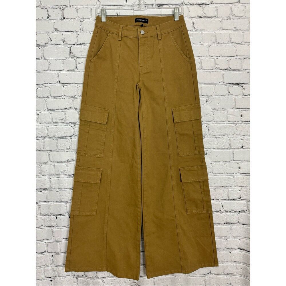 Prosperity Denim Gina Wide Straight Leg Cargo Jeans Womens 27 in Tan NWT